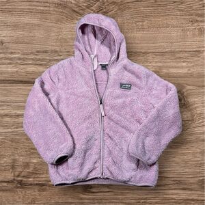 Eddie‎ Bauer Pink Fuzzy Fleece Full Zip Hooded Jacket Girls Sz M (10/12)